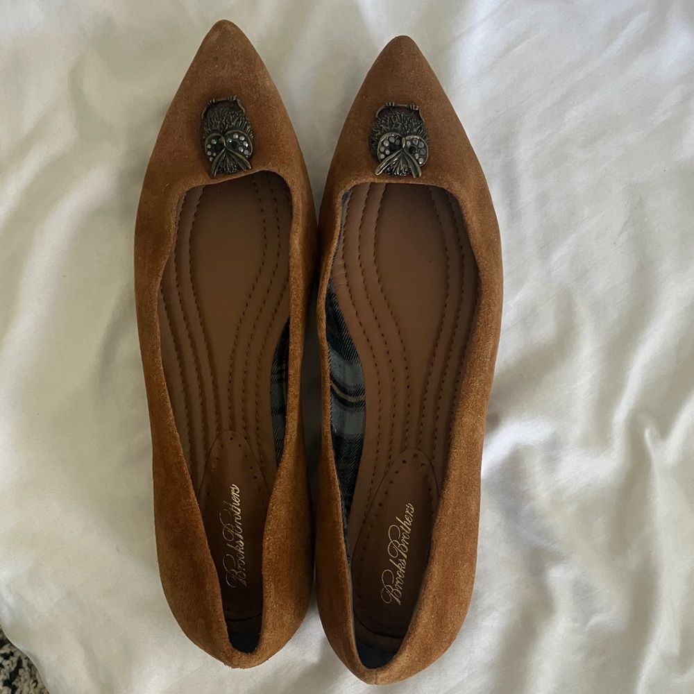 Brooks Brothers Tan Suede Flats with Embellishment